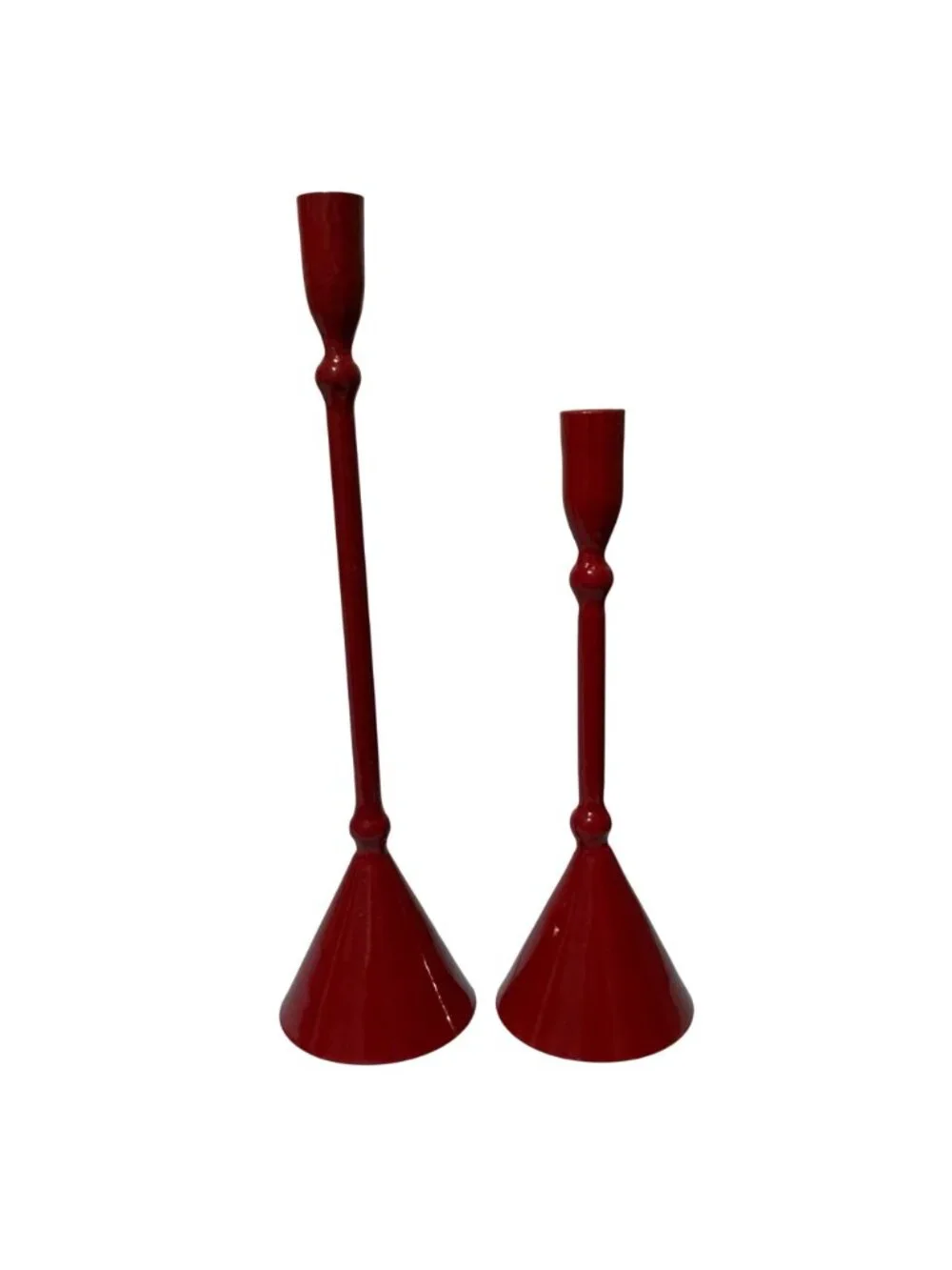 Memphis Milano Style Post Modern Design Red Candlestick Candle Holders Set of 2